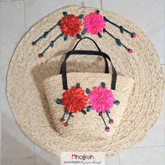 خرید و قیمت ست سفره و ساک دسته چرم حصیری ربان دوزی شده کد SNV64 از حجره
