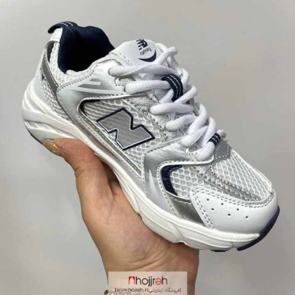 خرید و قیمت کتانی نیوبالانس Newbalance بچگانه سفید سورمه ای کد BC108 از حجره