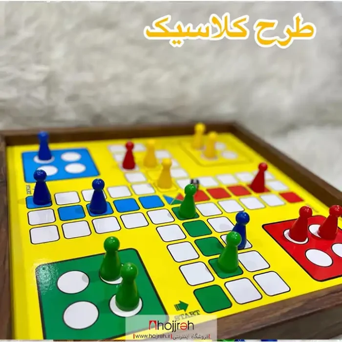 قیمت و خرید منچ و مارپله چوبی دو رو طرح کلاسیک کد TNS496 از حجره