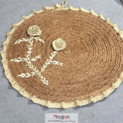 خرید و قیمت سفره حصیری سایز 80 قهوه ای گل دار کد SNV156 از حجره
