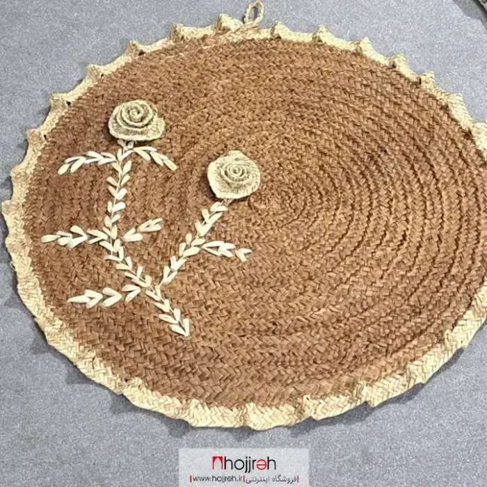 خرید و قیمت سفره حصیری سایز 80 قهوه ای گل دار کد SNV156 از حجره