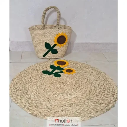 خرید و قیمت ست ساک و سفره حصیری طرح گل آفتابگردان کد SNV163 از حجره