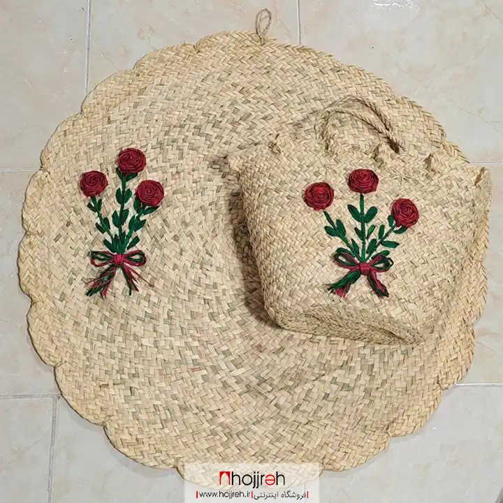 SNV168 قیمت و خرید ست ساک و سفره حصیری گل دار کد SNV168 از حجره